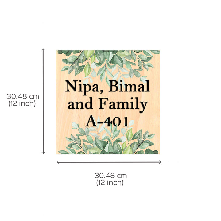 Personalised Wooden Botanical Square Nameplate