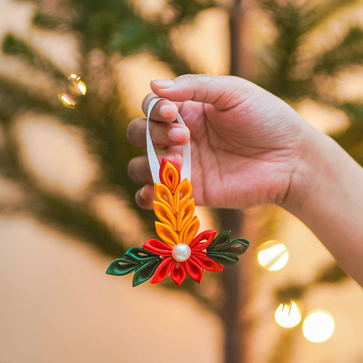 Handmade Wreath Satin Ribbon Ornaments For Christmas Tree Decoration | Set Of 2