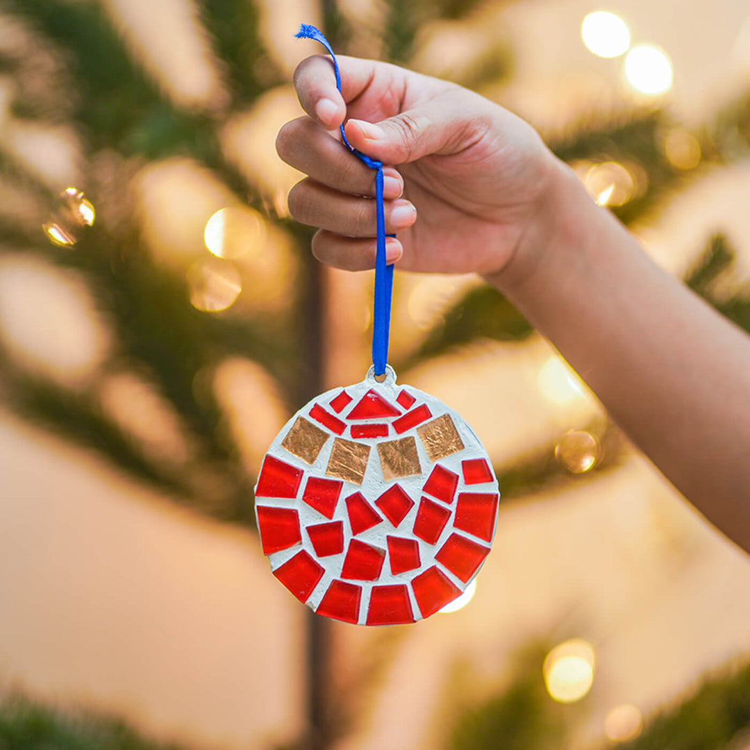 Handmade Round Mosaic Glass Ornaments For Christmas Tree Decoration