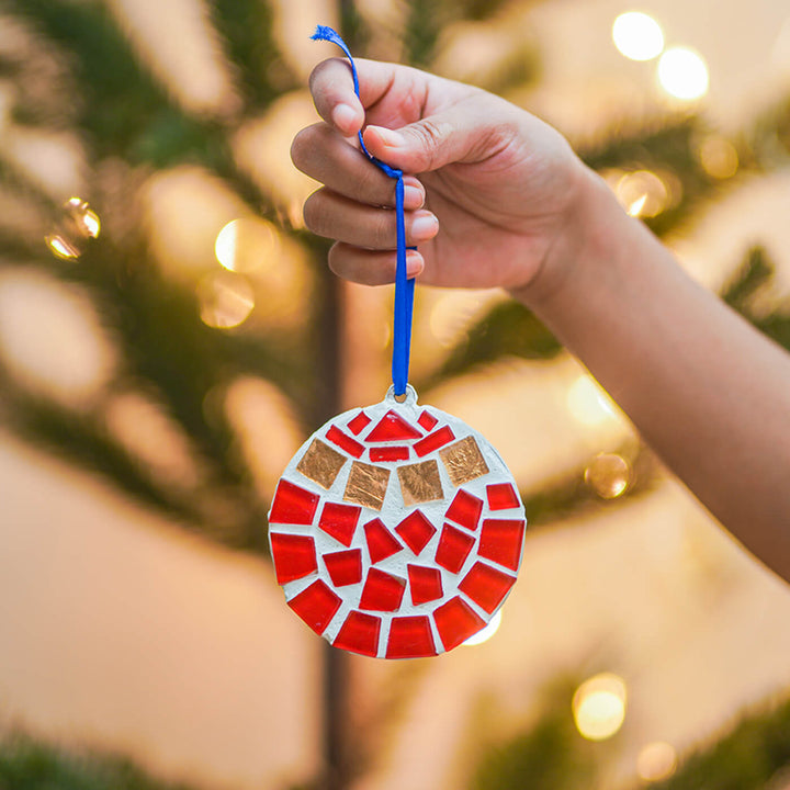 Handmade Round Mosaic Glass Ornaments For Christmas Tree Decoration