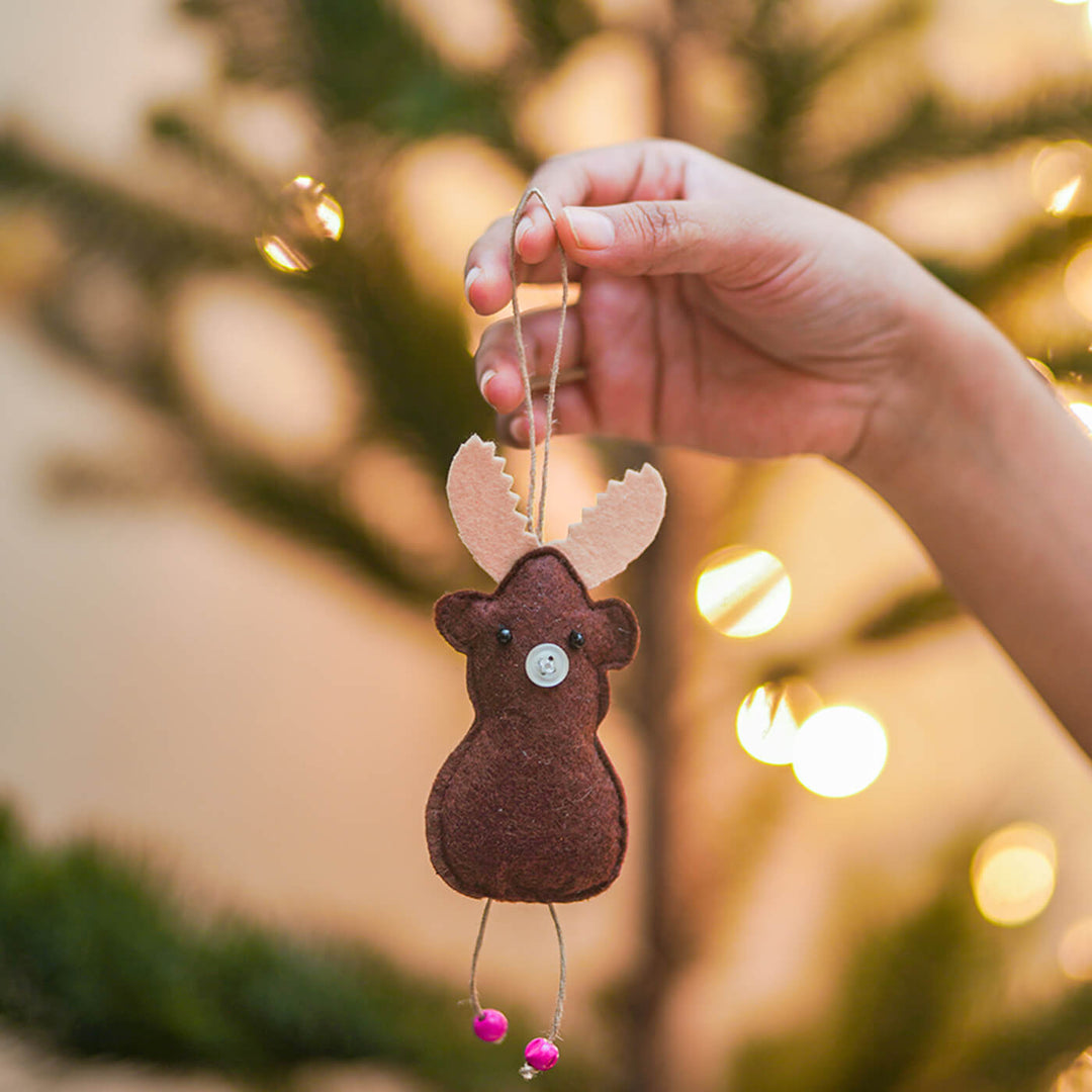 Handmade Upcycled Santa And Reindeer Felt Ornaments For Christmas Tree Decoration | Set Of 2