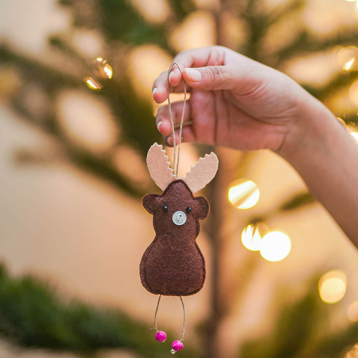 Handmade Upcycled Santa And Reindeer Felt Ornaments For Christmas Tree Decoration | Set Of 2