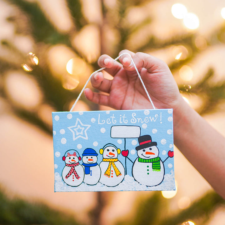 Hand-Painted Snowman Family Canvas Wall Hanging