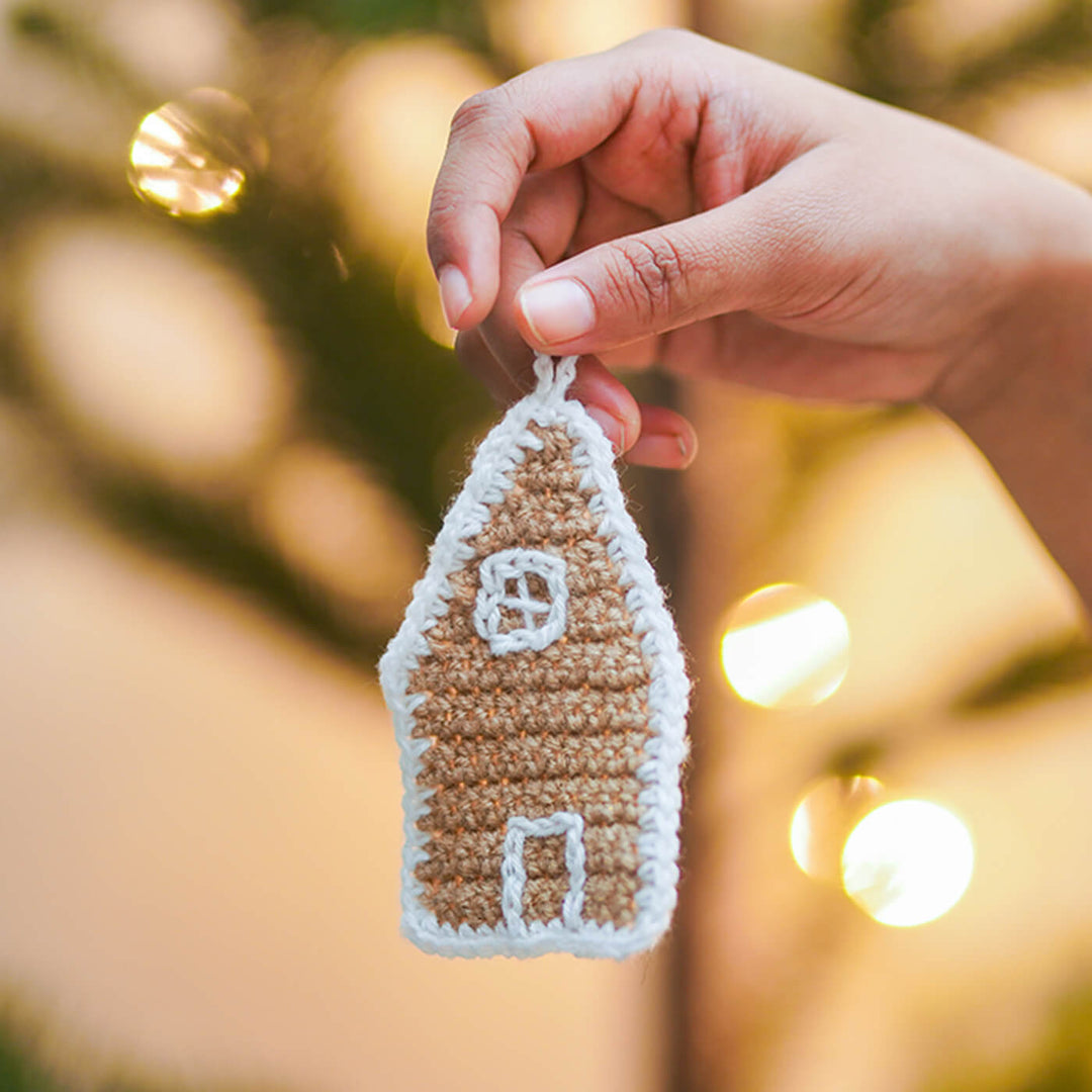Handmade Gingerbread House Crochet Ornaments For Christmas Tree Decoration | Set Of 2