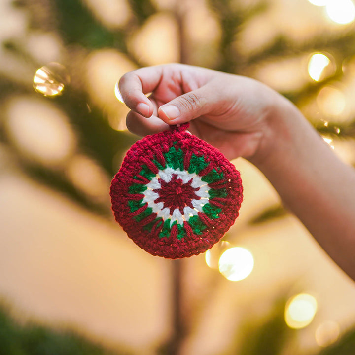 Handmade Round Snowflake Crochet Ornaments For Christmas Tree Decoration | Set Of 2
