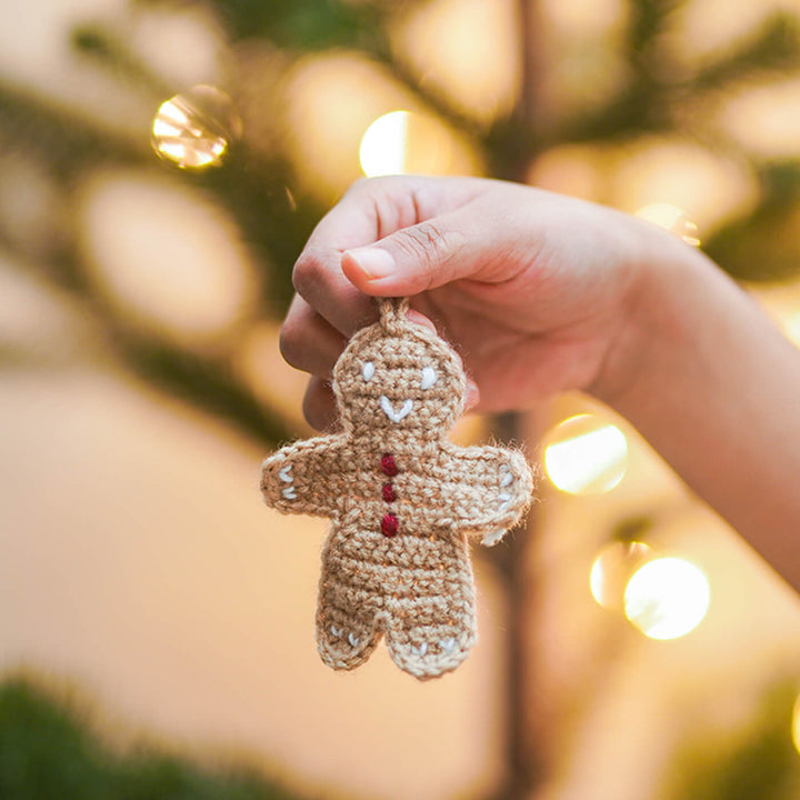 Handmade Gingerbread Man Crochet Ornaments For Christmas Tree Decoration | Set Of 2