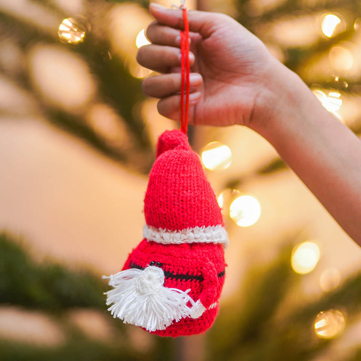 Handmade Upcycled Santa Claus Crochet Woollen Ornament For Christmas Tree Decoration