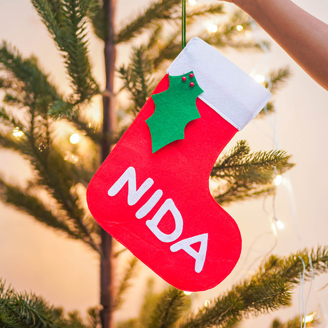 Handmade Upcycled Personalized Felt Stocking Ornament For Christmas Tree Decoration