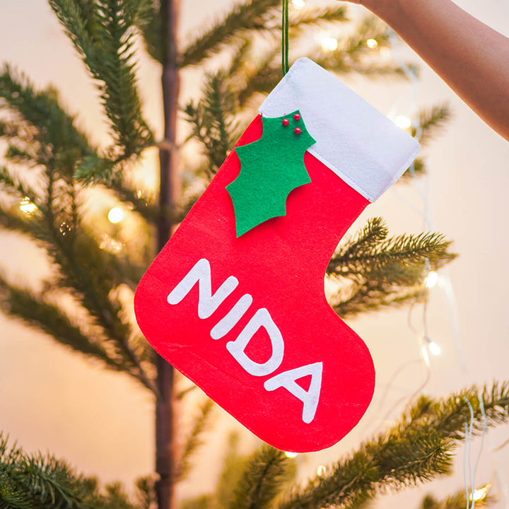 Handmade Upcycled Personalized Felt Stocking Ornament For Christmas Tree Decoration