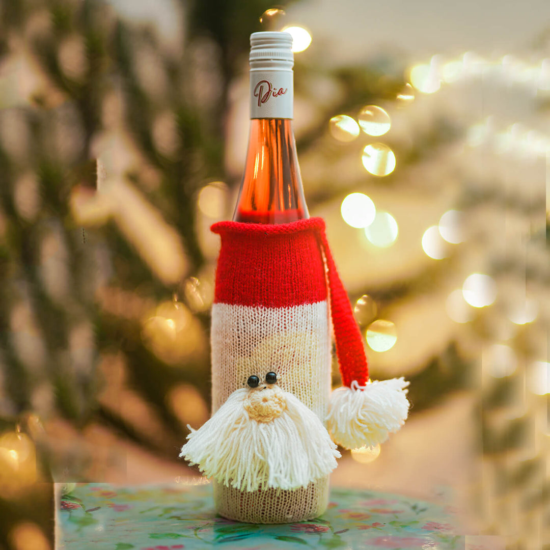 Upcycled Santa Wool Knitted Wine Bottle Cover