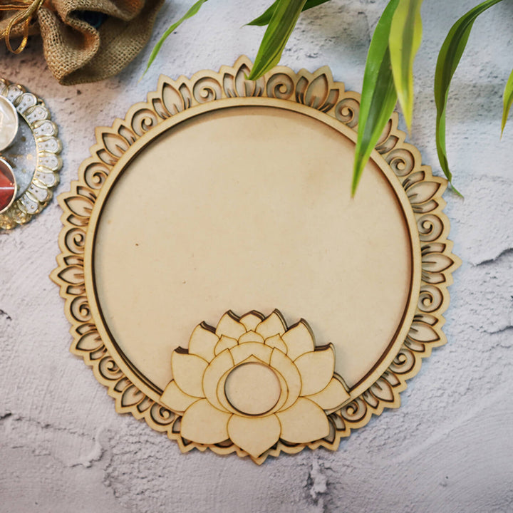 Ready to Paint MDF Circular Lotus Pooja Thali Platter - PLT002