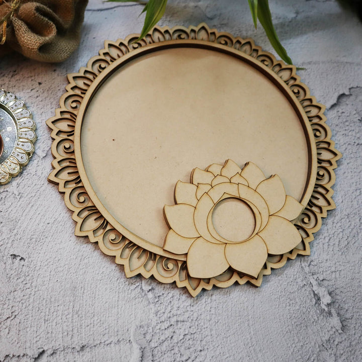 Ready to Paint MDF Circular Lotus Pooja Thali Platter - PLT002