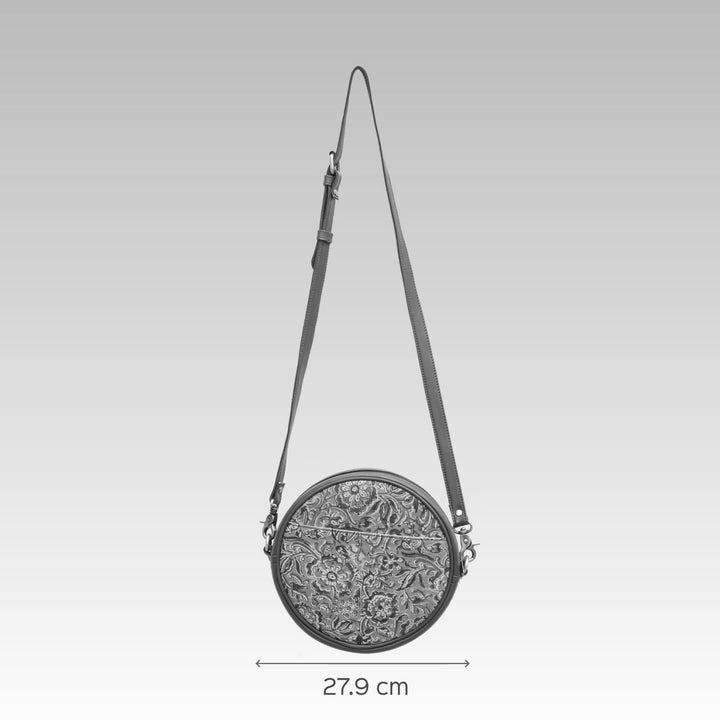 Ajrakh & Faux Leather Round Sling Bag
