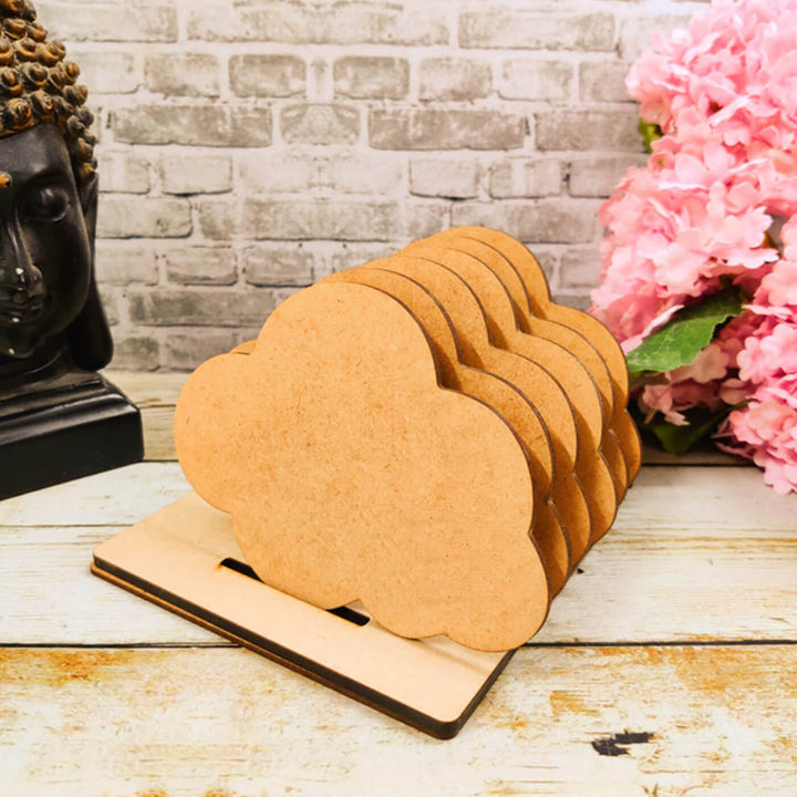 Ready-To-Paint MDF Cloud-Shaped Coaster Bases with Stand - KP0102