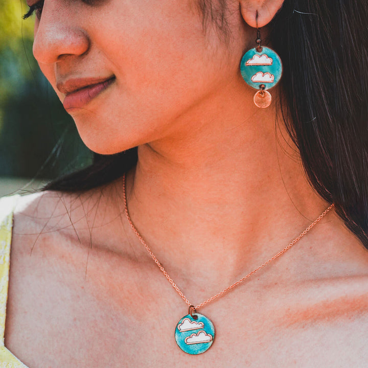 Handmade Copper Enamelled Baadal Necklace and Earrings