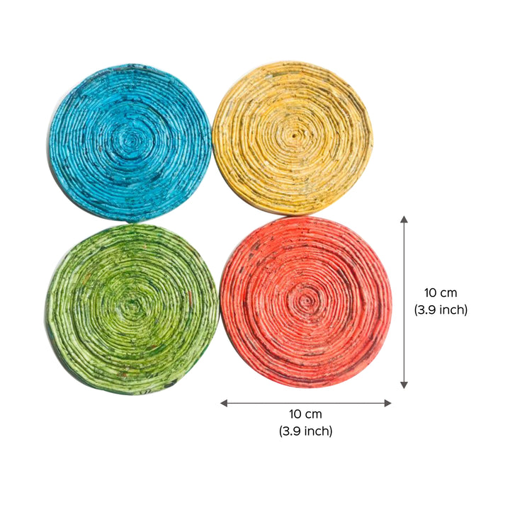 Handmade Upcycled Single-coloured Round Coaster - Set of 4