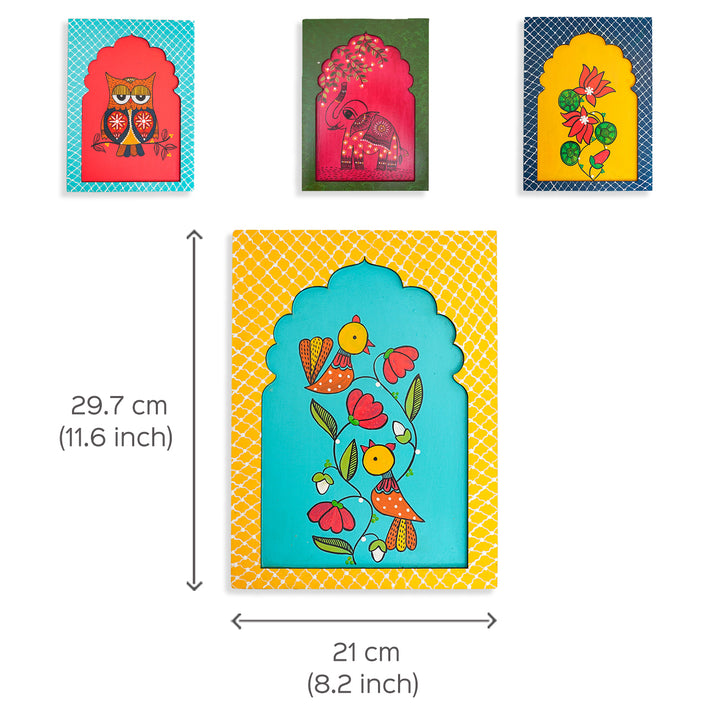 Handpainted Madhubani Art Jharokha Wall Decor - Set of 4