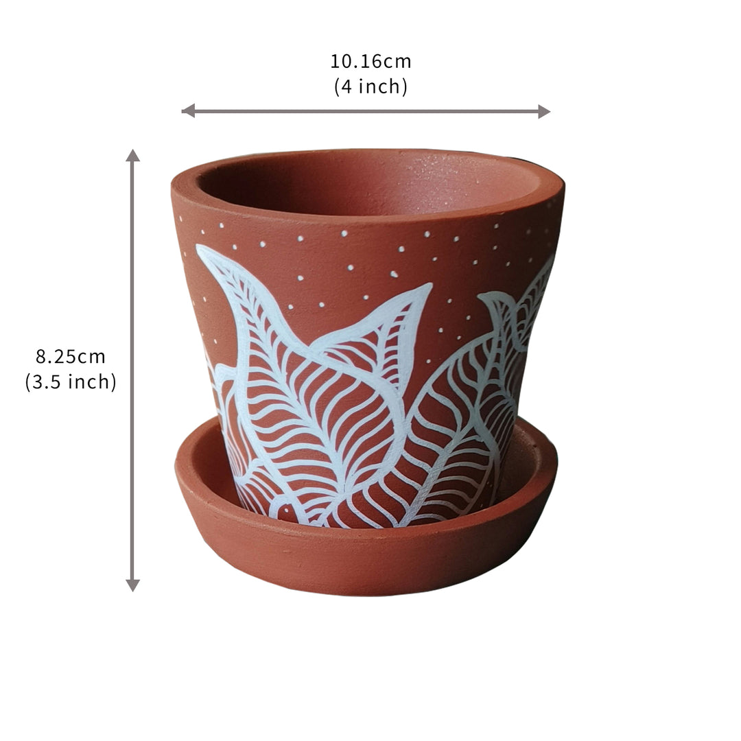 Handpainted Terracotta Foliage White Forest Planter Pot