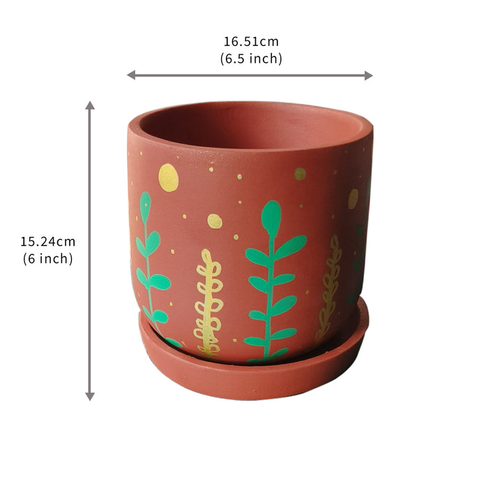 Handpainted Terracotta Gold Fields Planter Pot