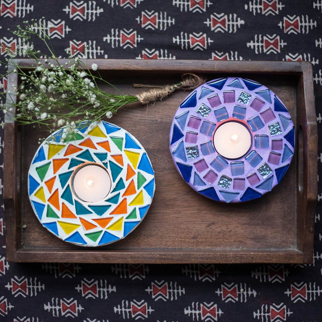 Handcrafted Mosaic Tealight Holders - Set of 2