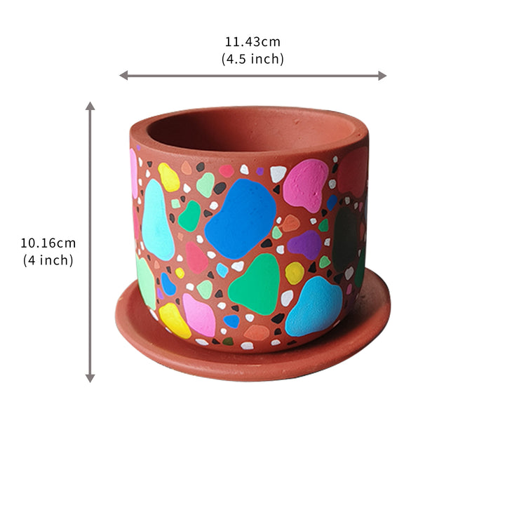 Handpainted Terracotta Terrazzo Tiles Planter Pot