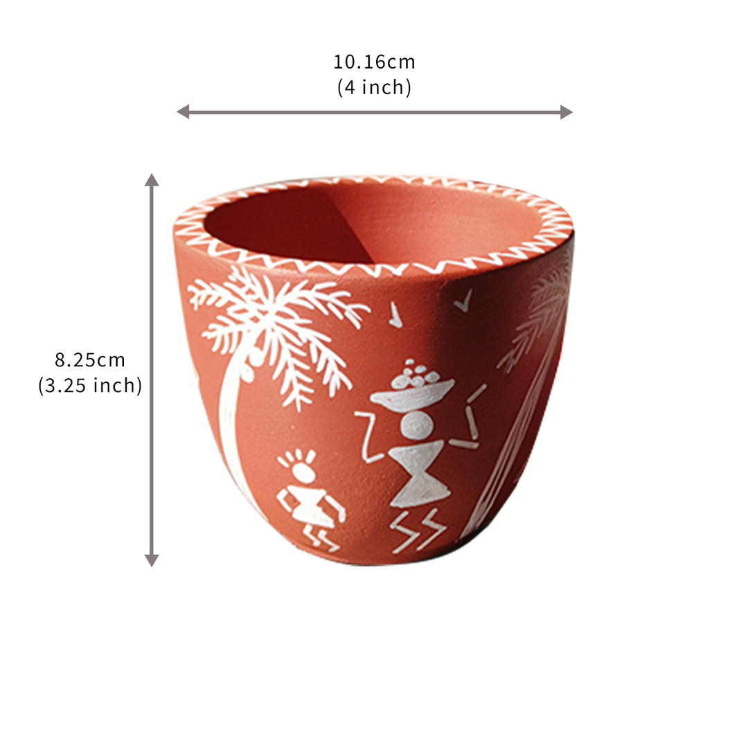 Handpainted Terracotta Warli Art Planter Pot