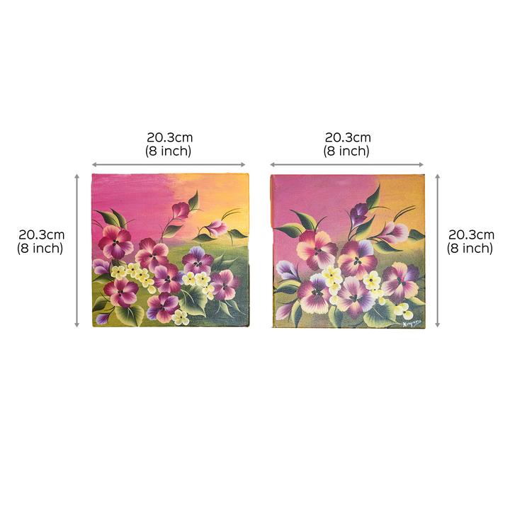 Handpainted One Stroke Art Canvas Wall Hanging - Pansies (Set of 2)