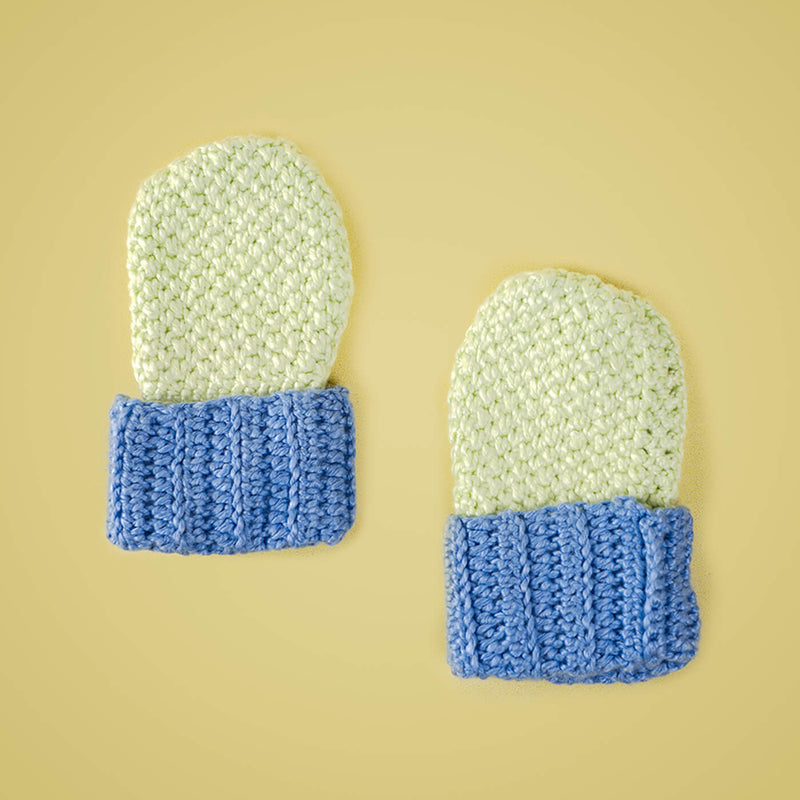Blue and White Crochet Baby Mittens