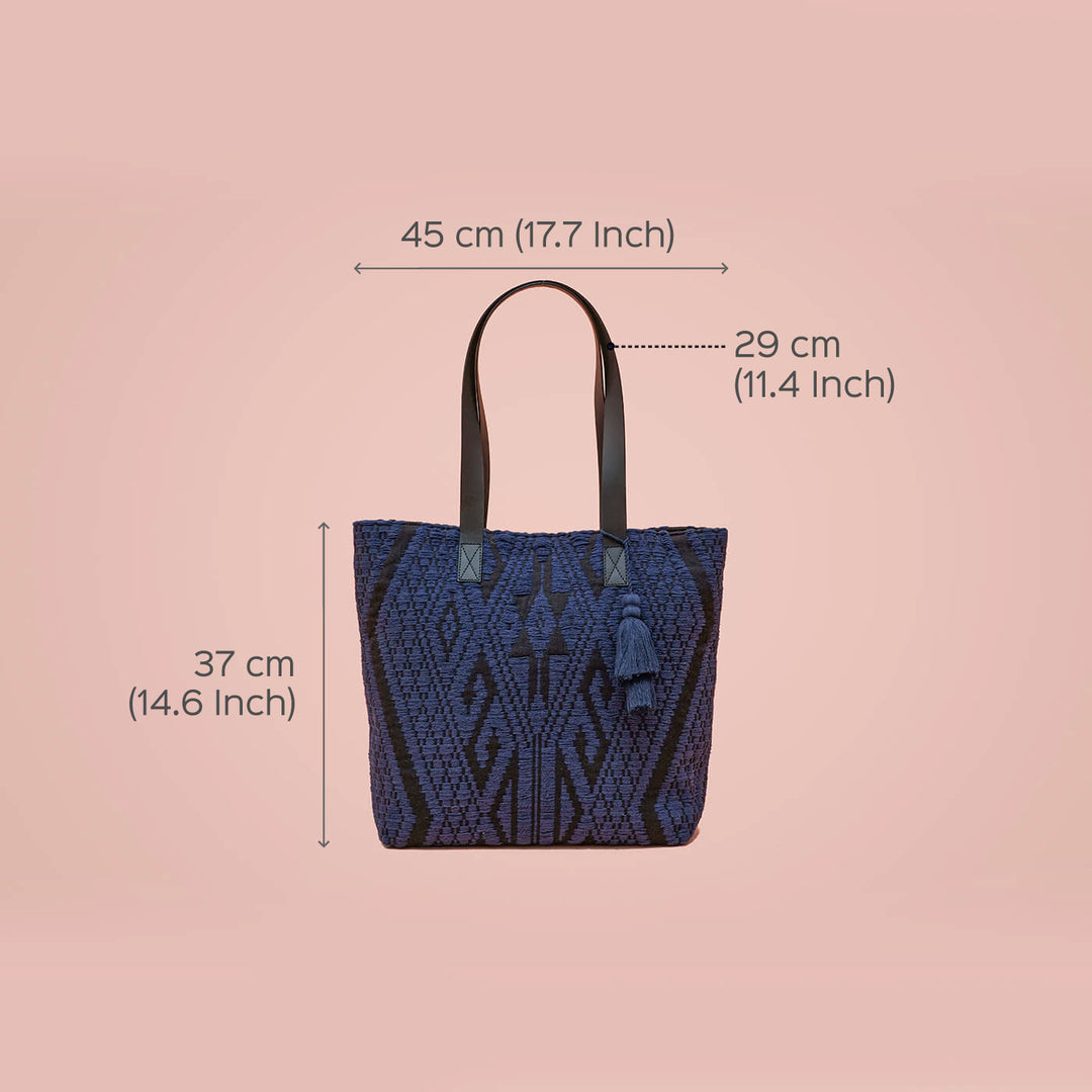 Heavy Jacquard Tote with Leather Handles