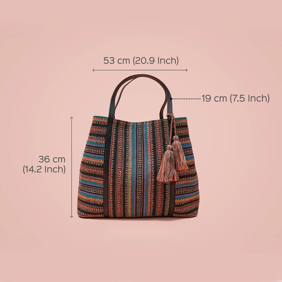 Mutli Striped Jacquard Tote with Leather Handles