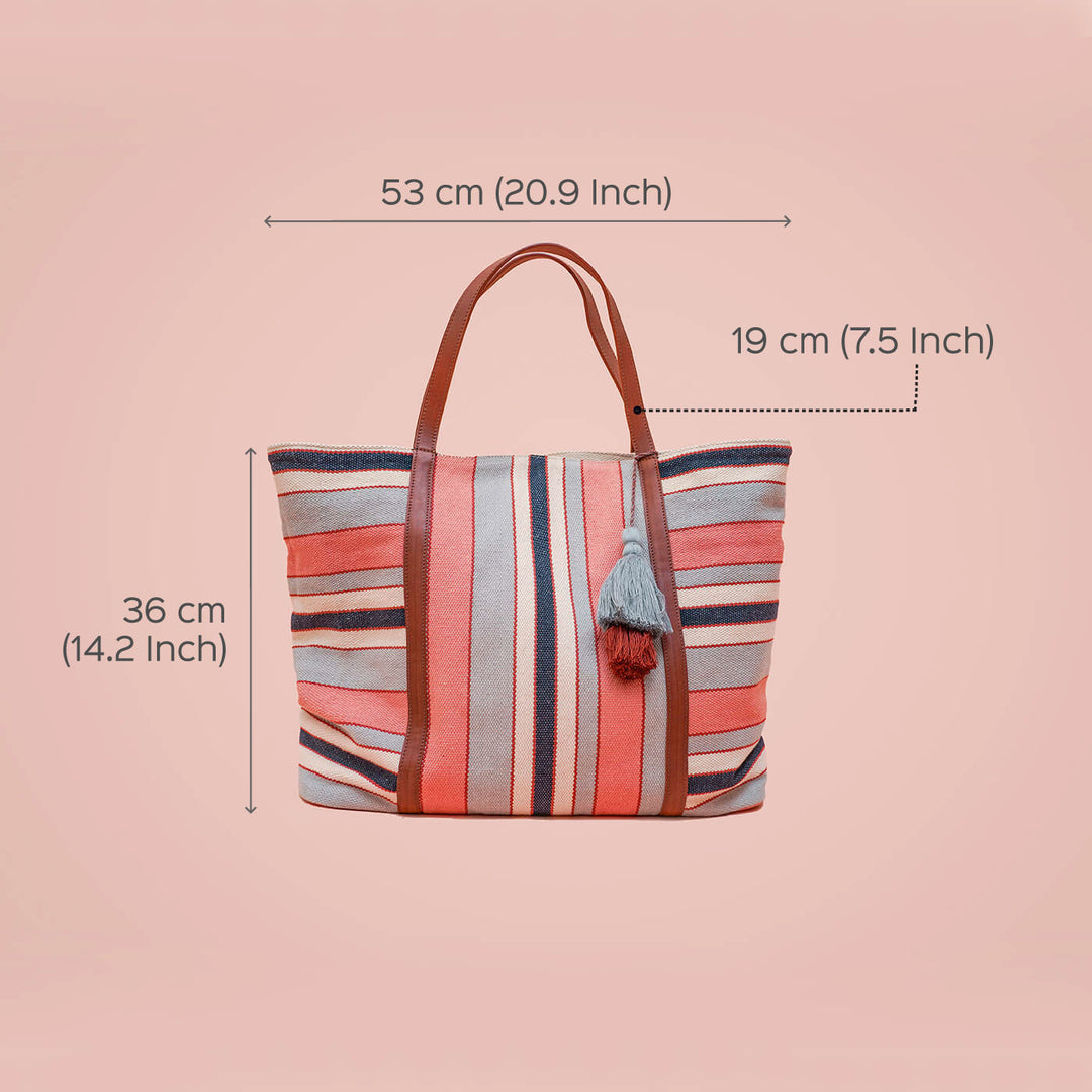 Multi Striped Tote with Nappa Leather Handles