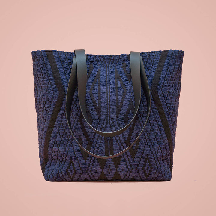 Heavy Jacquard Tote with Leather Handles