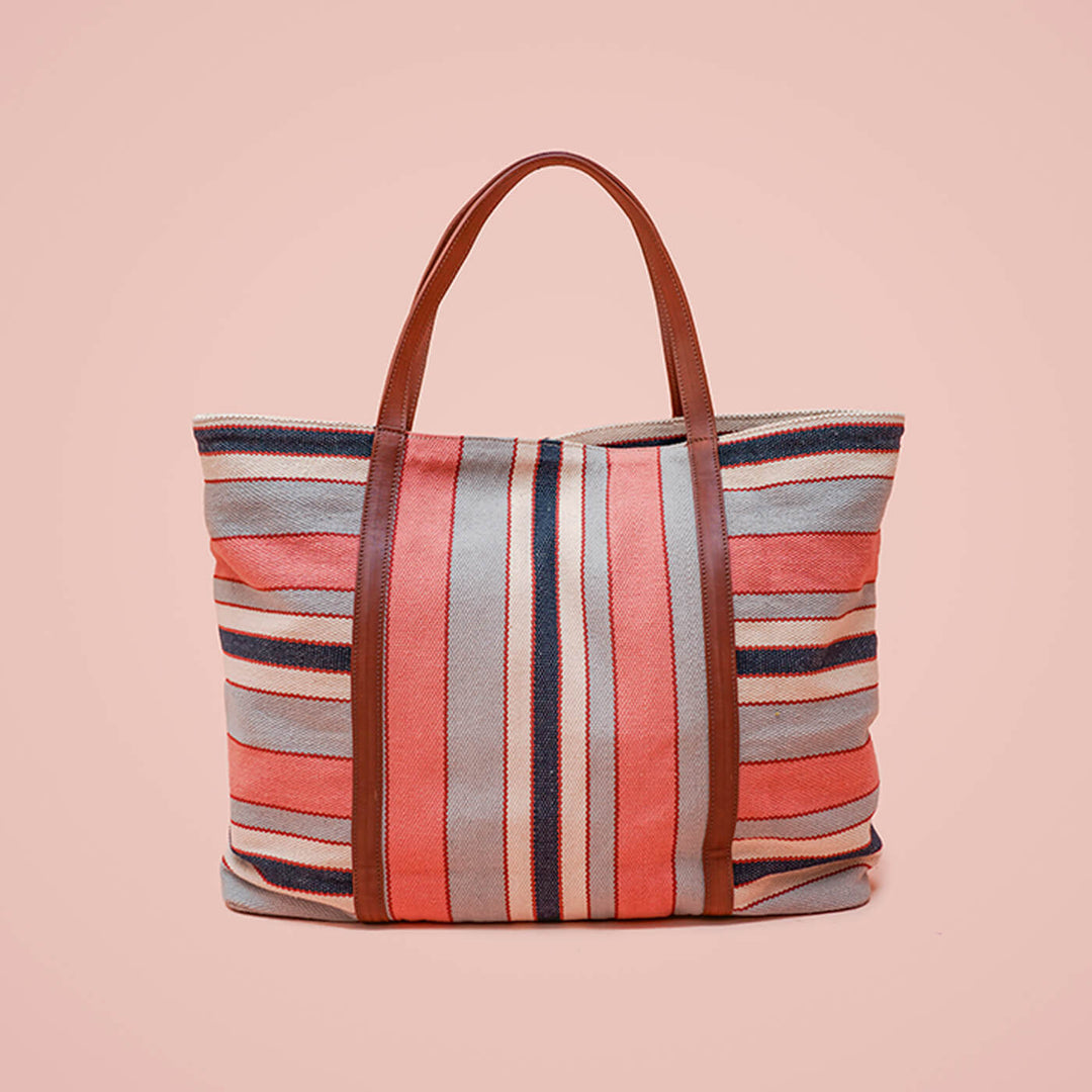 Multi Striped Tote with Nappa Leather Handles