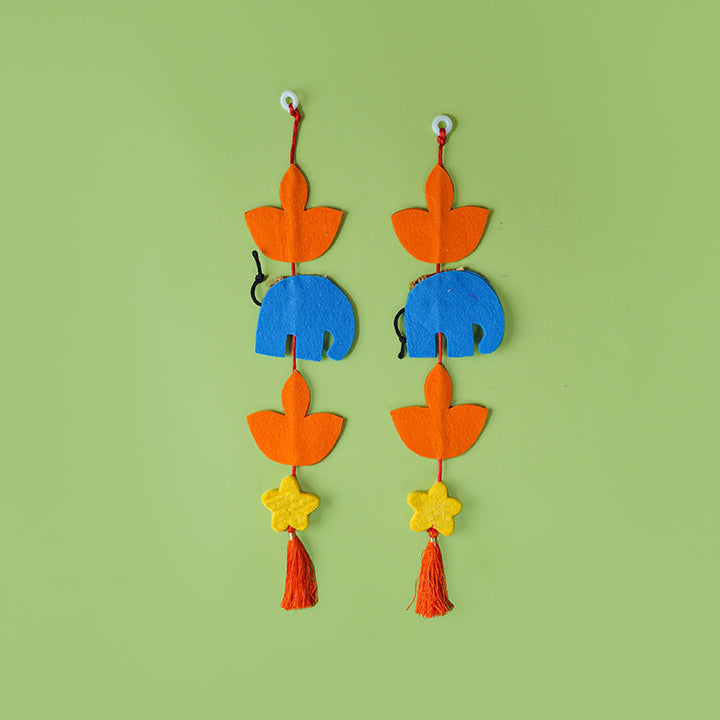 Handmade Decorative Diya and Elephant Hangings - Set of 2