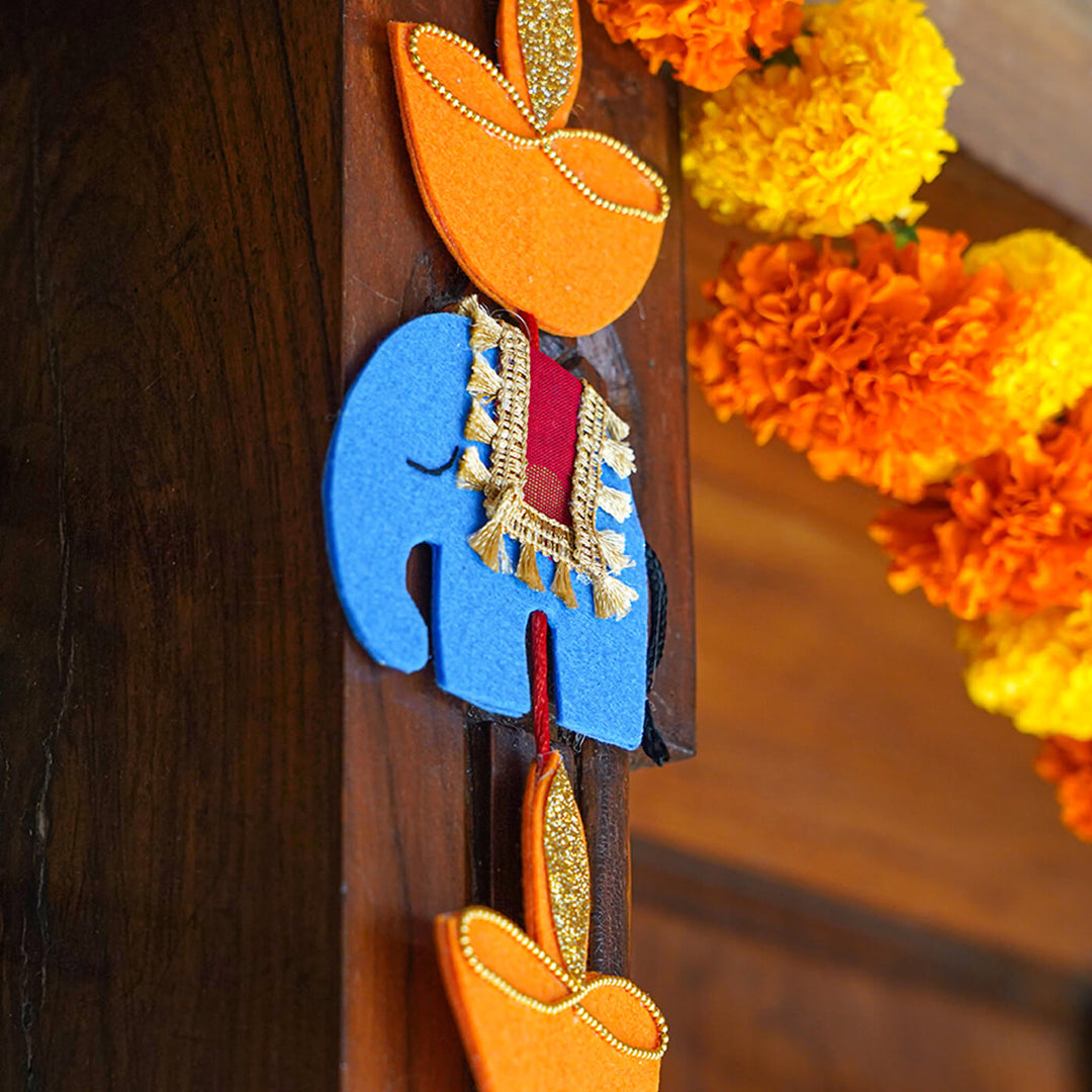 Handmade Diya and Elephant Hangings - Set of 2