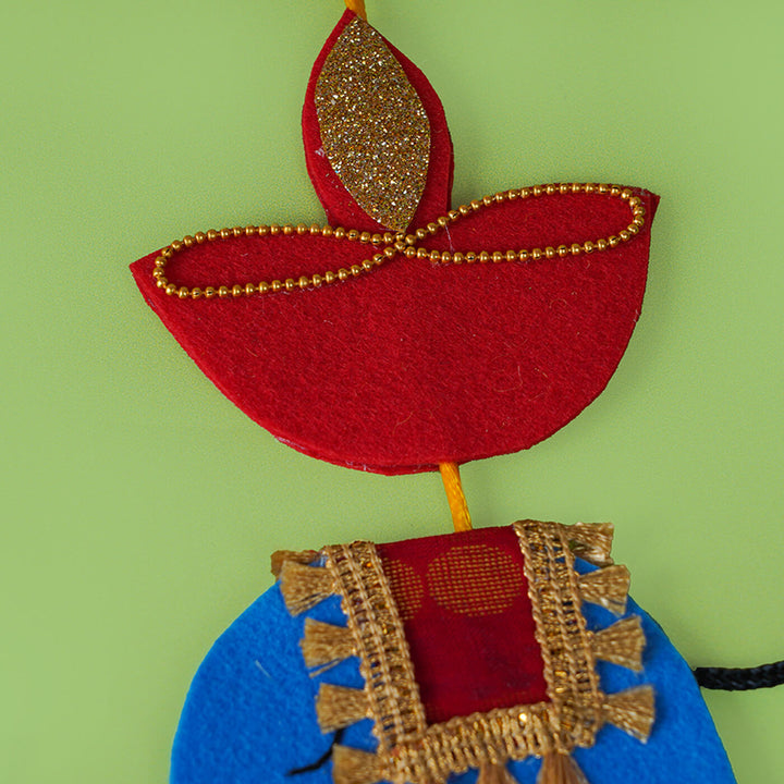 Handmade Festive Diya and Elephant Hangings - Set of 2