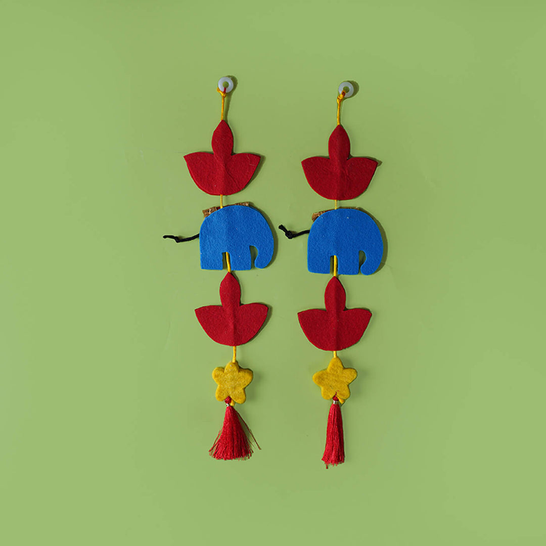 Handmade Diya and Elephant Hangings - Set of 2