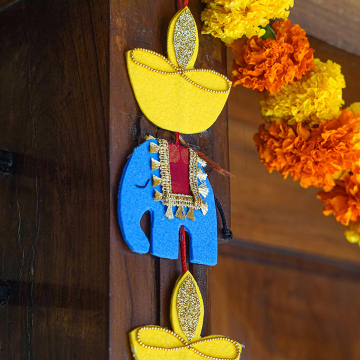 Handmade Decorative Diya and Elephant Hangings - Set of 2