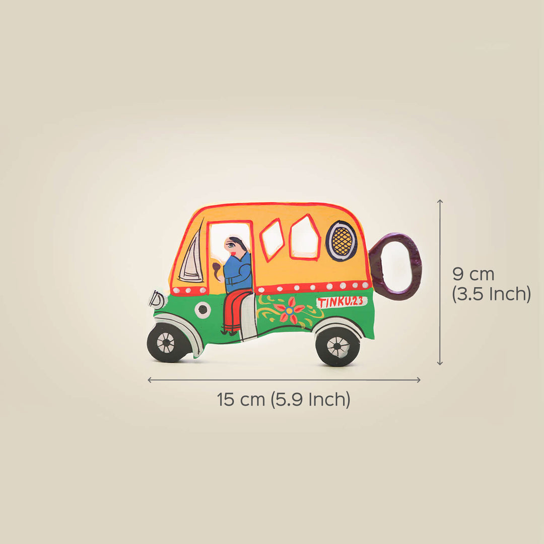 Hand-Painted Auto Rickshaw Bottle Opener - Yellow & Green