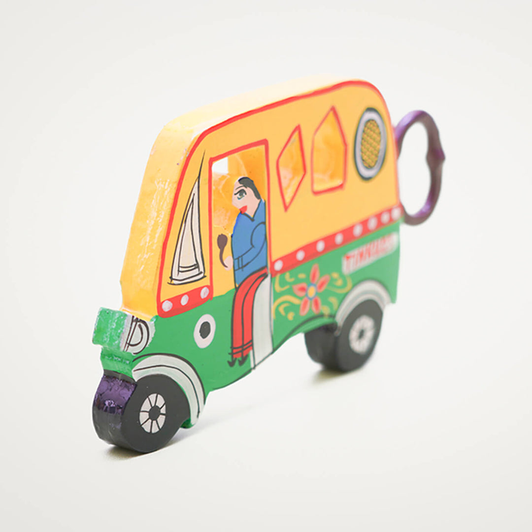 Hand-Painted Auto Rickshaw Bottle Opener - Yellow & Green