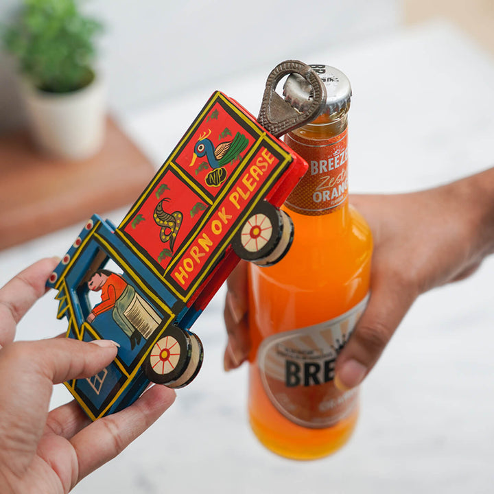 Hand-Painted Lorry Bottle Opener - Blue
