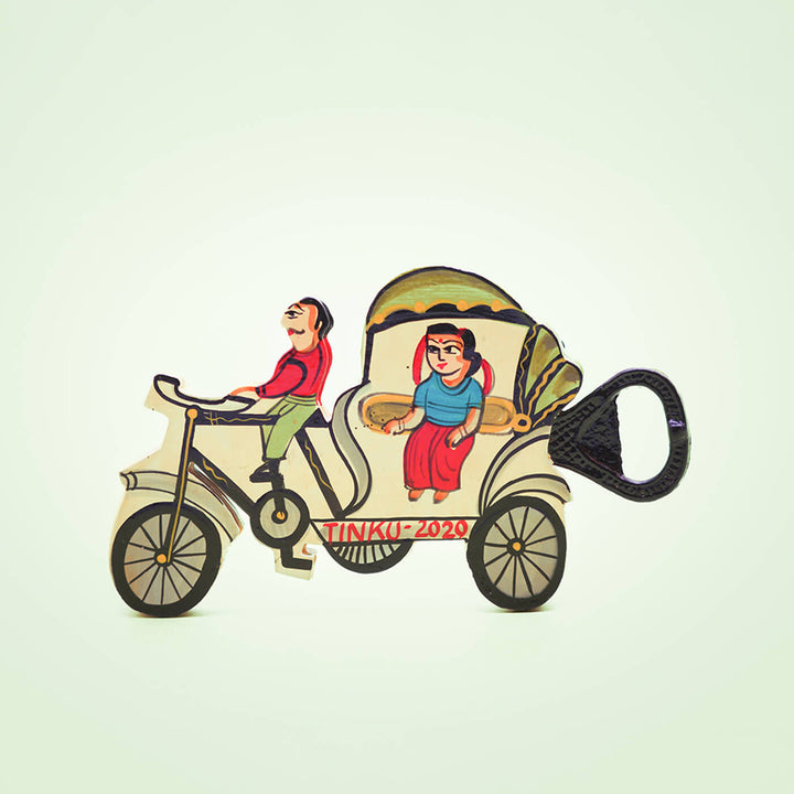 Hand-Painted Cycle Rickshaw Bottle Opener - White