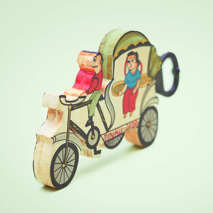 Hand-Painted Cycle Rickshaw Bottle Opener - White