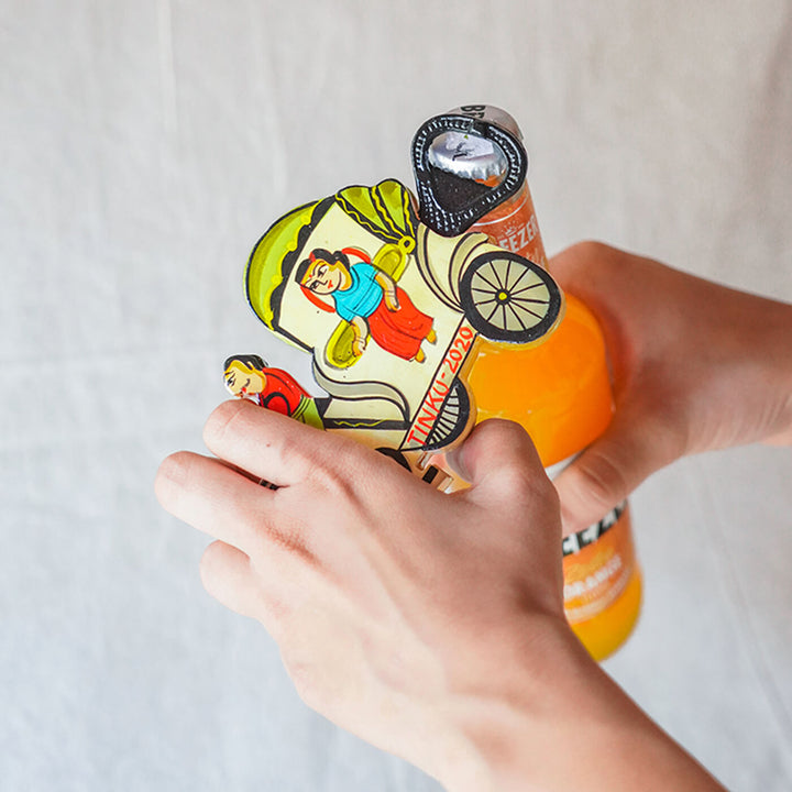 Hand-Painted Cycle Rickshaw Bottle Opener - White