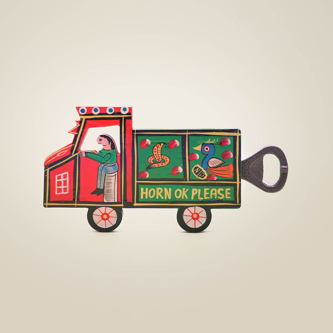 Hand-Painted Lorry Bottle Opener - Red & Green