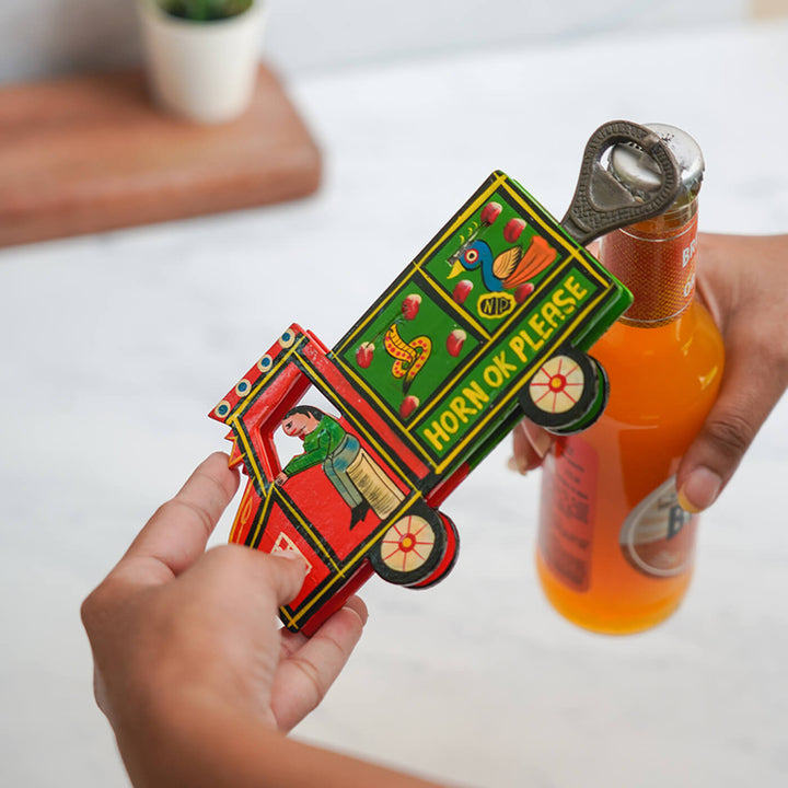 Hand-Painted Lorry Bottle Opener - Red & Green