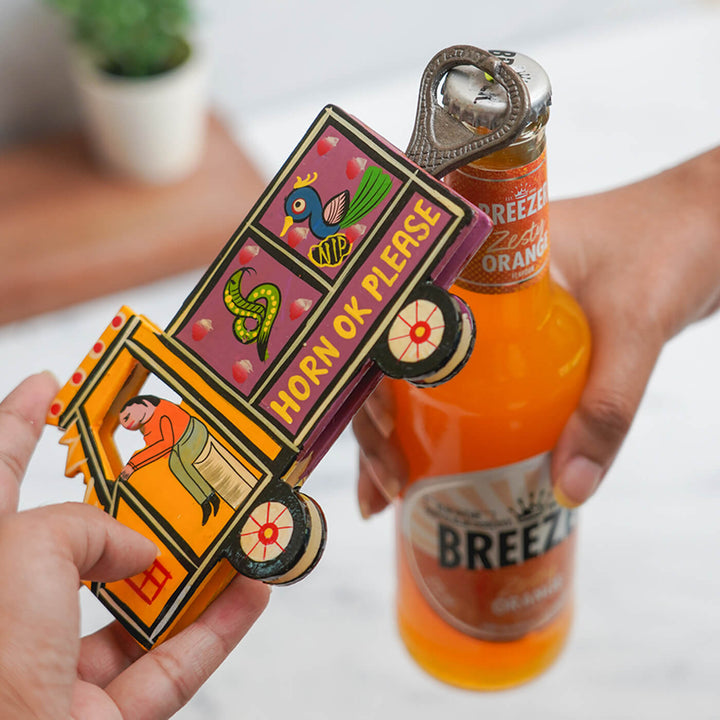 Hand-Painted Lorry Bottle Opener - Yellow