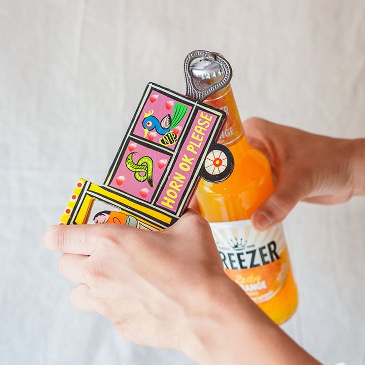 Hand-Painted Lorry Bottle Opener - Yellow