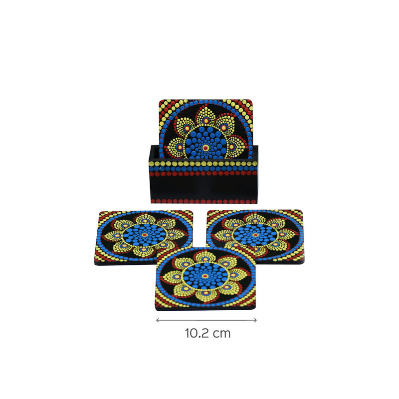 Dot Mandala Coaster Set With Holder