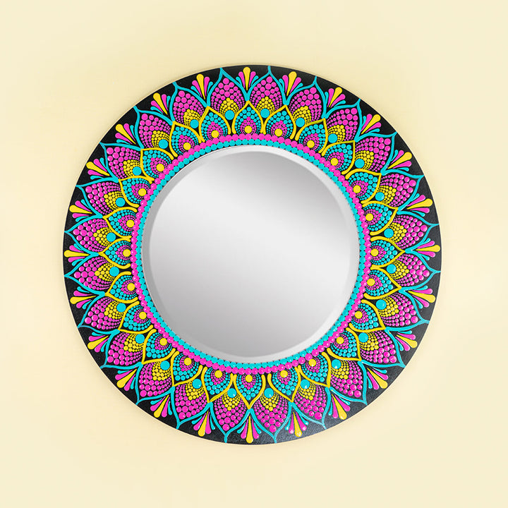 Pink And Yellow Dot Mandala Mirror